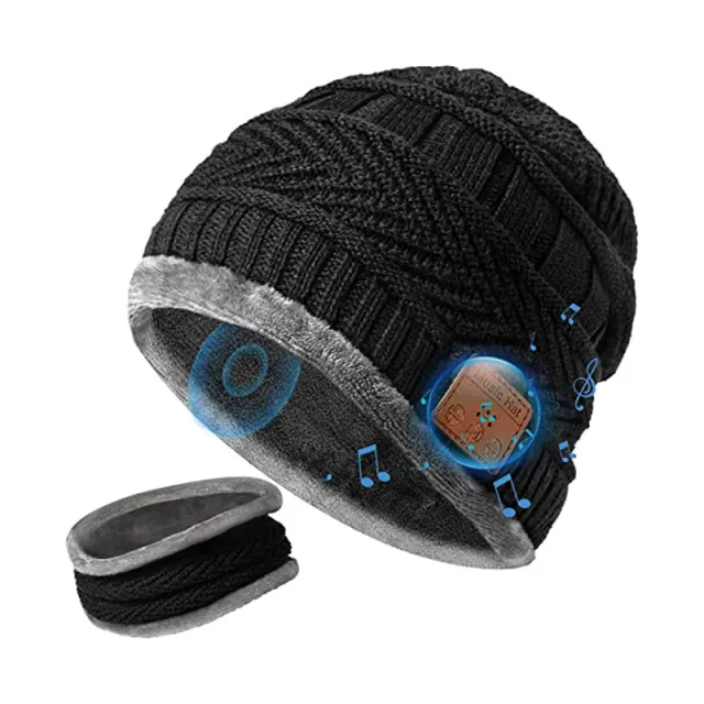 Earphone Music Hat Plus Velvet Warm Bluetooth Hat Black With Bib - Shop at LoveMi