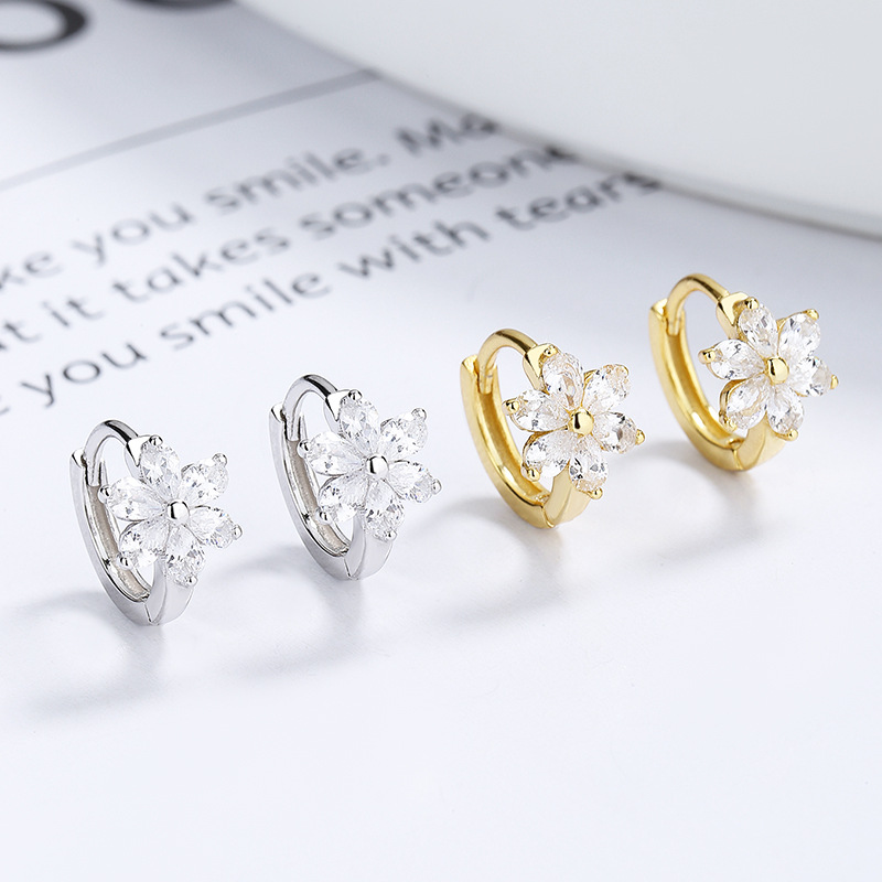 Women's Minimalist Style Flower Earrings Sterling Silver Ear Buckle