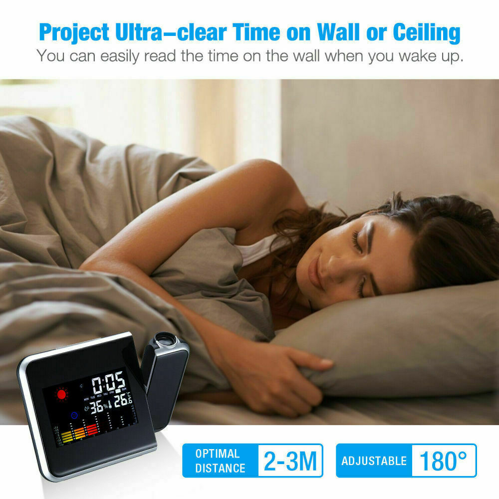 Smart Alarm Clock Digital LED Projector Temperature Time Projection LCD Display 8