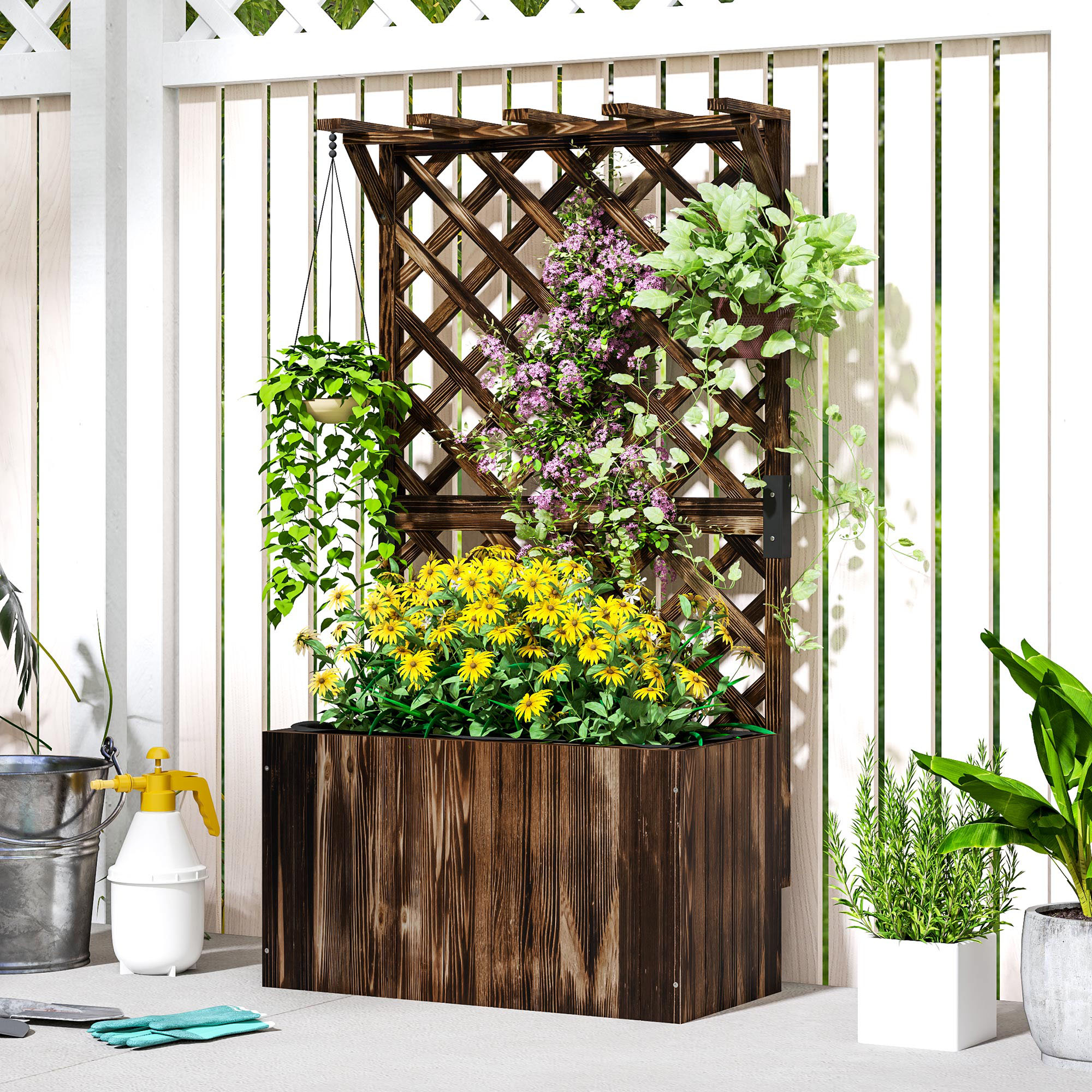 Wooden Flower Pot With Rack, Independent Elevated Garden Bed Drainage Holes — image 8