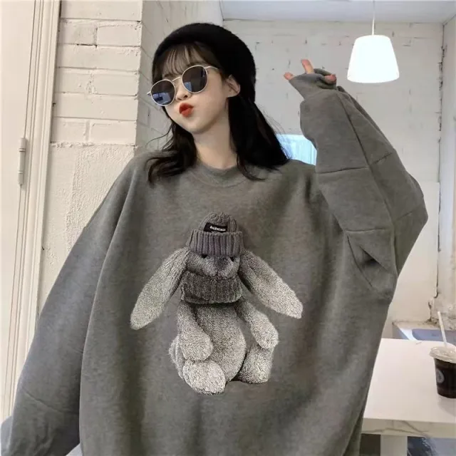 Patchwork Korean Style Pullover Crewneck Blouse Dark Grey - Shop at LoveMi