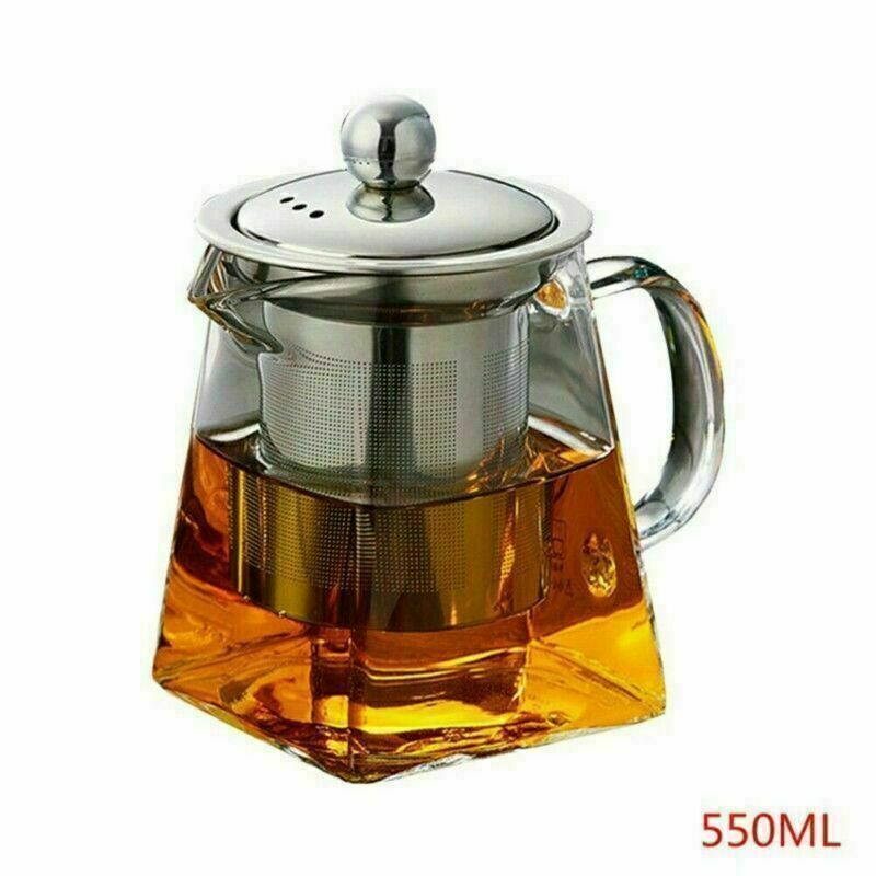 UK Heat Resistant Clear Glass Teapot Jug With Infuser Coffee Tea Leaf Herbal Pot - Picture 11 of 12