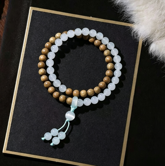 Aquamarine Green Sandalwood Beaded Bracelet