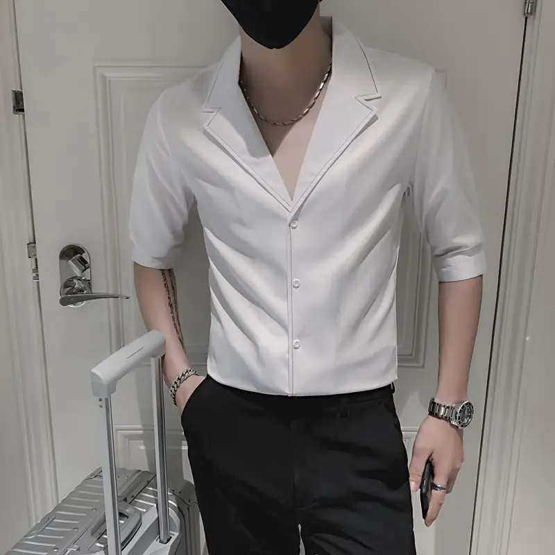 Men's Slim Fit Striped Shirt Short Sleeve