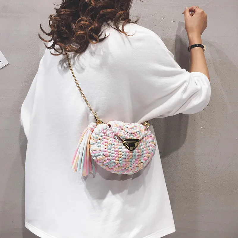 Handmade Woolen Bag For Girls One Shoulder Diagonal - Marshmallow