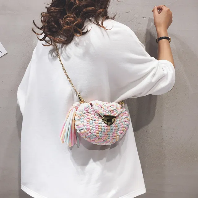 Handmade Woolen Bag For Girls One Shoulder Diagonal Marshmallow - Shop at LoveMi