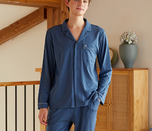 بيجاما قطن مودال محبوكة بأكمام طويلة وتصميم زوجي للابس الجاكيت