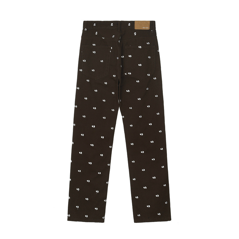 Women's Hip Hop Loose Micro Flare Polka Dot Cashew Flower Splashed Ink Patchwork Jeans