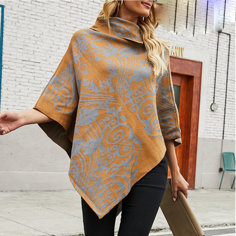 New Product Wish Side Lapel Printed Cape Shawl Sweater Outside
