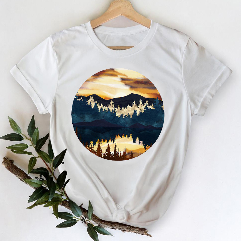 Title 3, Female Landscape Fashion Print Short Sleeve