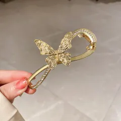Frigid Wind Diamond-studded Pleated Butterfly 8-character Hairpin - Gold - View 1