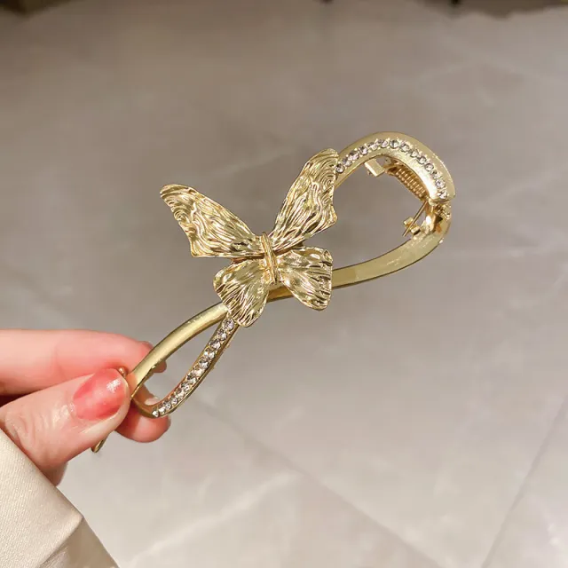 Frigid Wind Diamond studded Pleated Butterfly 8 character Hairpin Gold - Shop at LoveMi