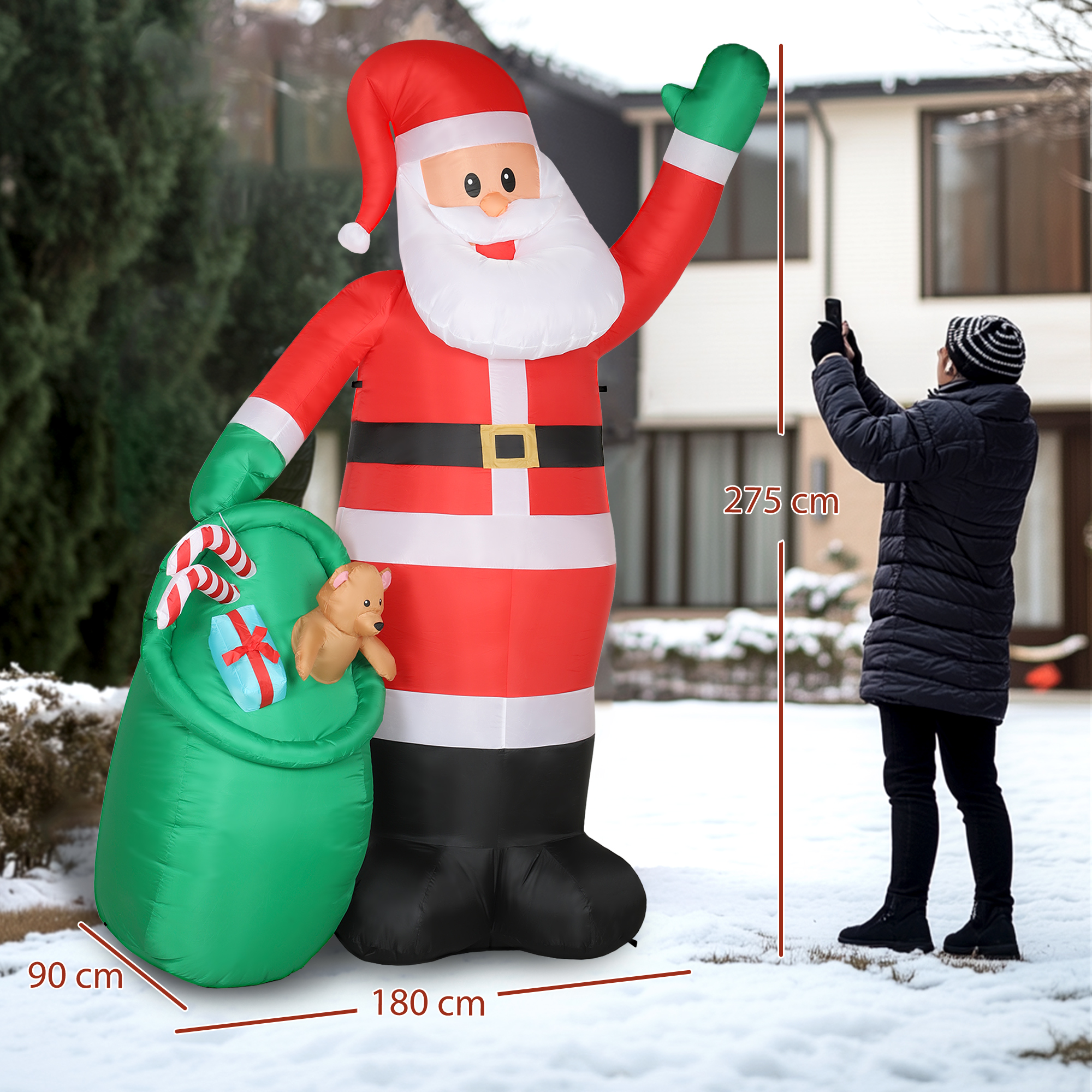 9ft 275 Cm Christmas Inflatable Santa With Bear Sack, Giant