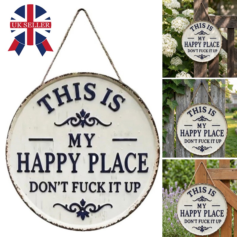 Funny Garden Metal Sign This Is My Happy Place Welcome Home Farm Wall Decor — image 3