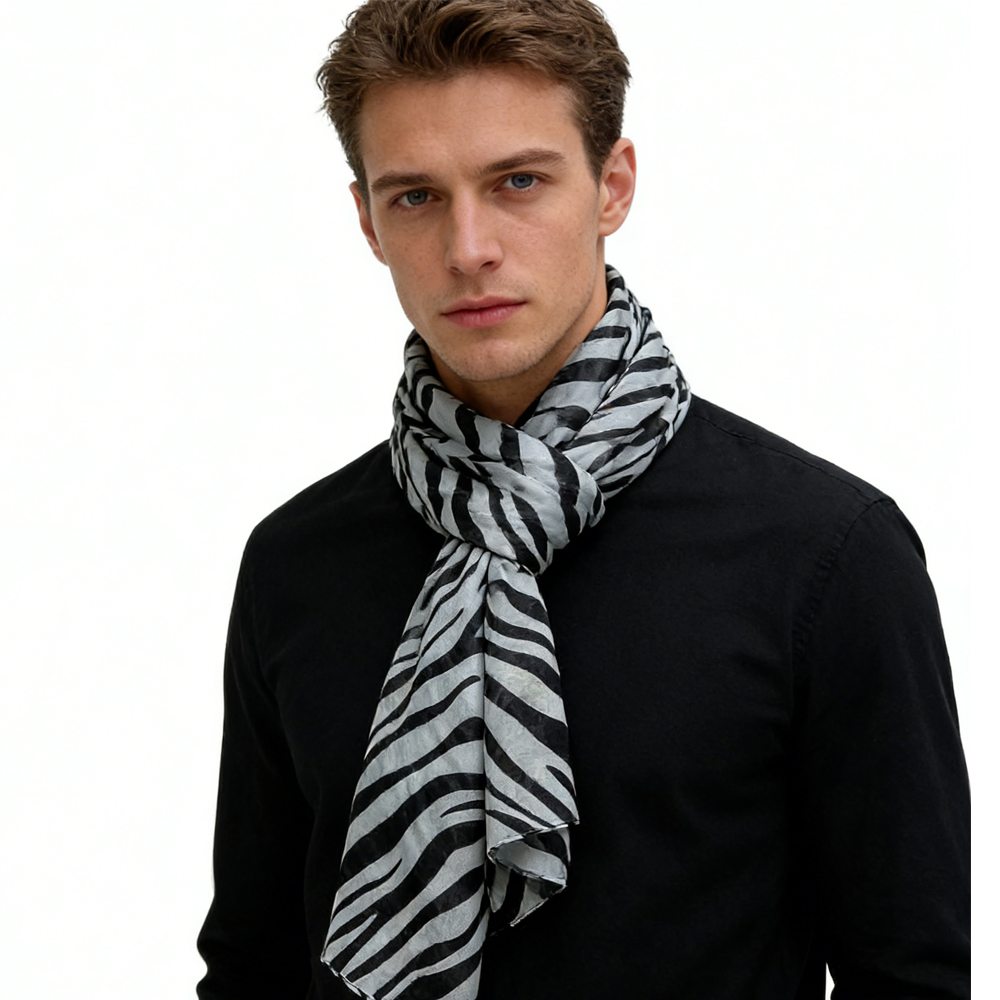 Lightweight Sheer Scarf ,Black White Monochrome Geometric Printed Modern Looks Scarf For Women And Men