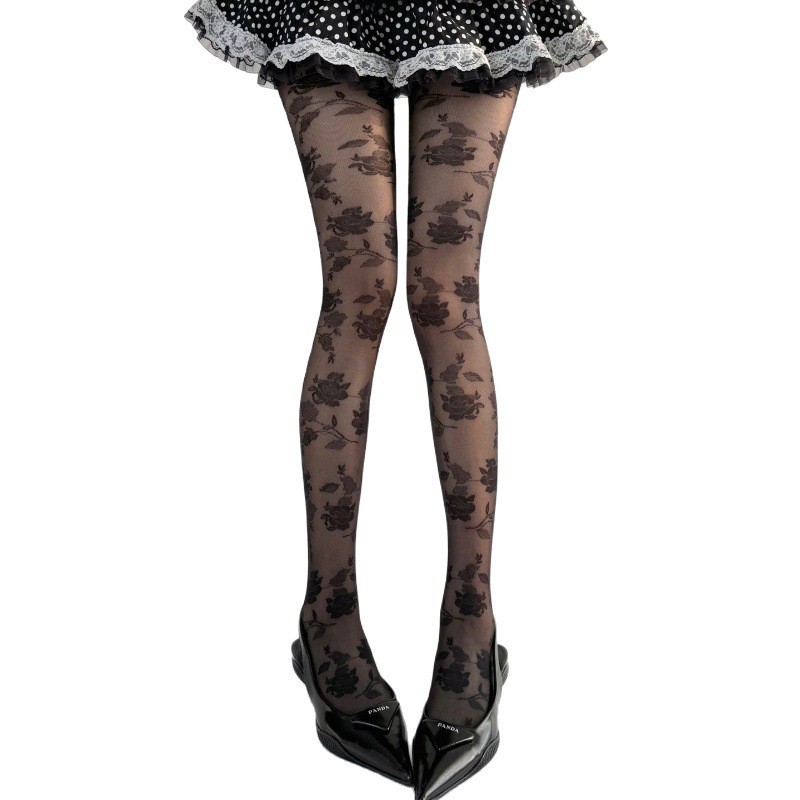 Rose Stockings Women's Summer Ultra-thin Jacquard Pantyhose