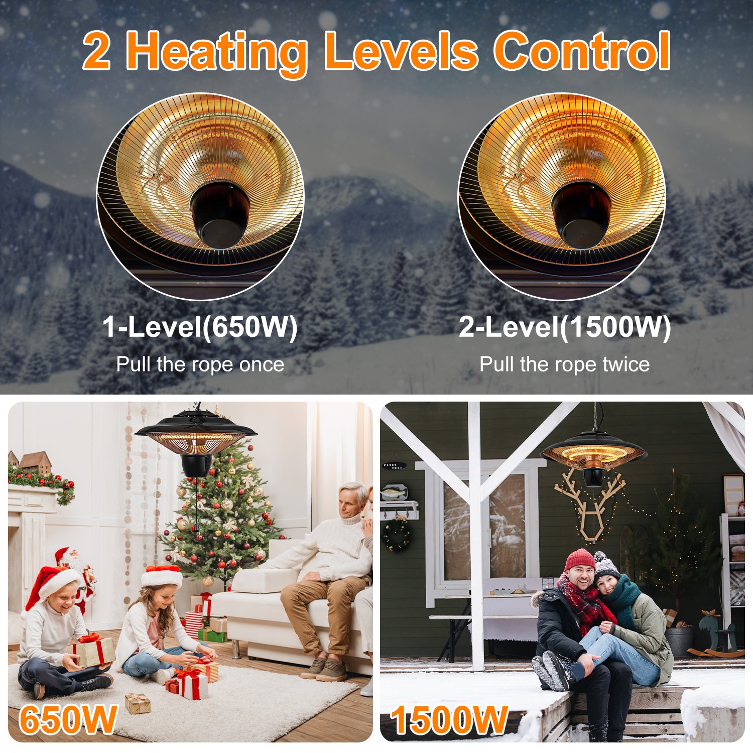 1500W Outdoor Hanging Patio Heater Ultra-quiet Electric Heating β photo 7