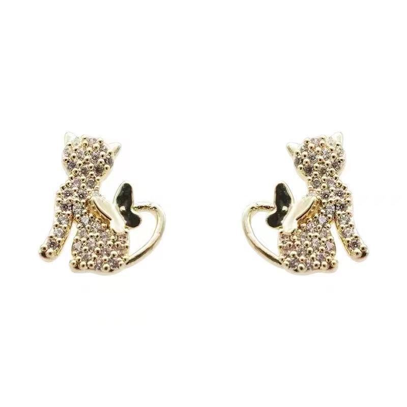 Cat Butterfly Exquisite Micro-inlaid Zircon Full Diamond Daily Earrings