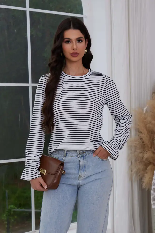 Women's Striped Long Sleeved Shirt White - Shop at LoveMi