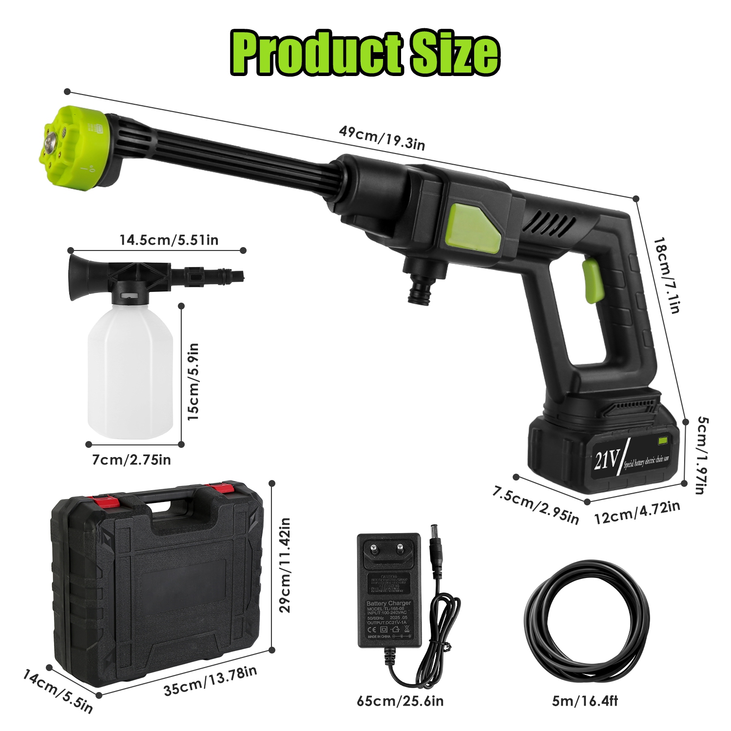 1Set Cordless Pressure Washer For Garden Portable Electric Power Washer High Pressure Water Sprayer 435PSI Car Washer Cleaner With 6 In 1 Nozzle Foam Bottle Filter 15000mAh 21V Battery And Charger — foto 9