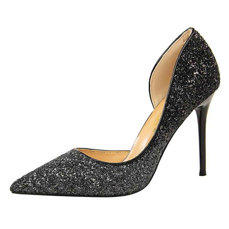 Crystal High Heels Women's Stiletto Heel Gradient Blue Sequined Party Shoes