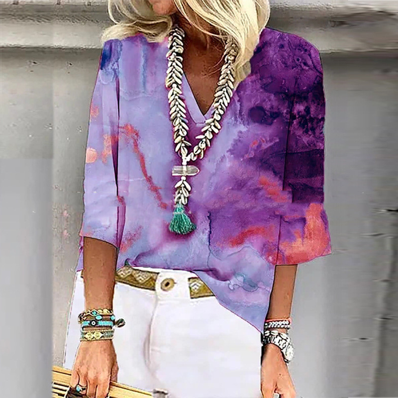 Ladies Fashion Loose Tie Dye Print T-Shirt Top