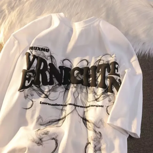 Vintage Print Short Sleeves T shirt Couple's Tops White - Shop at LoveMi