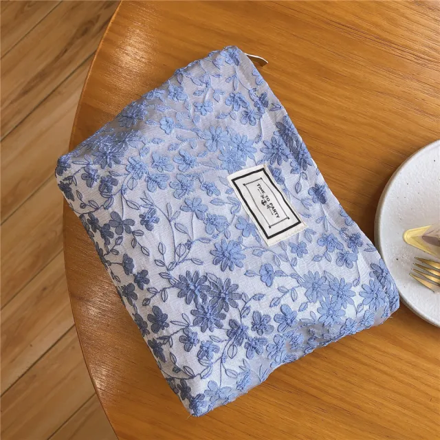 Lace Embroidered Canvas Makeup Bag Women's Hold Bag Blue - Shop at LoveMi