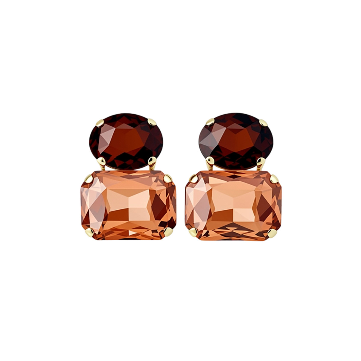 European American Vintage Color CZ Spliced Stud Earrings, Fashion Versatile Geometric High-End Earrings, Niche Unique Design Ear Jewelry For Women