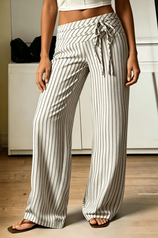 Casual Striped High-waisted Loose Wide-leg Pants For Women, A Relaxed Style That Makes Them Look Slimmer, Straight-leg Trousers.