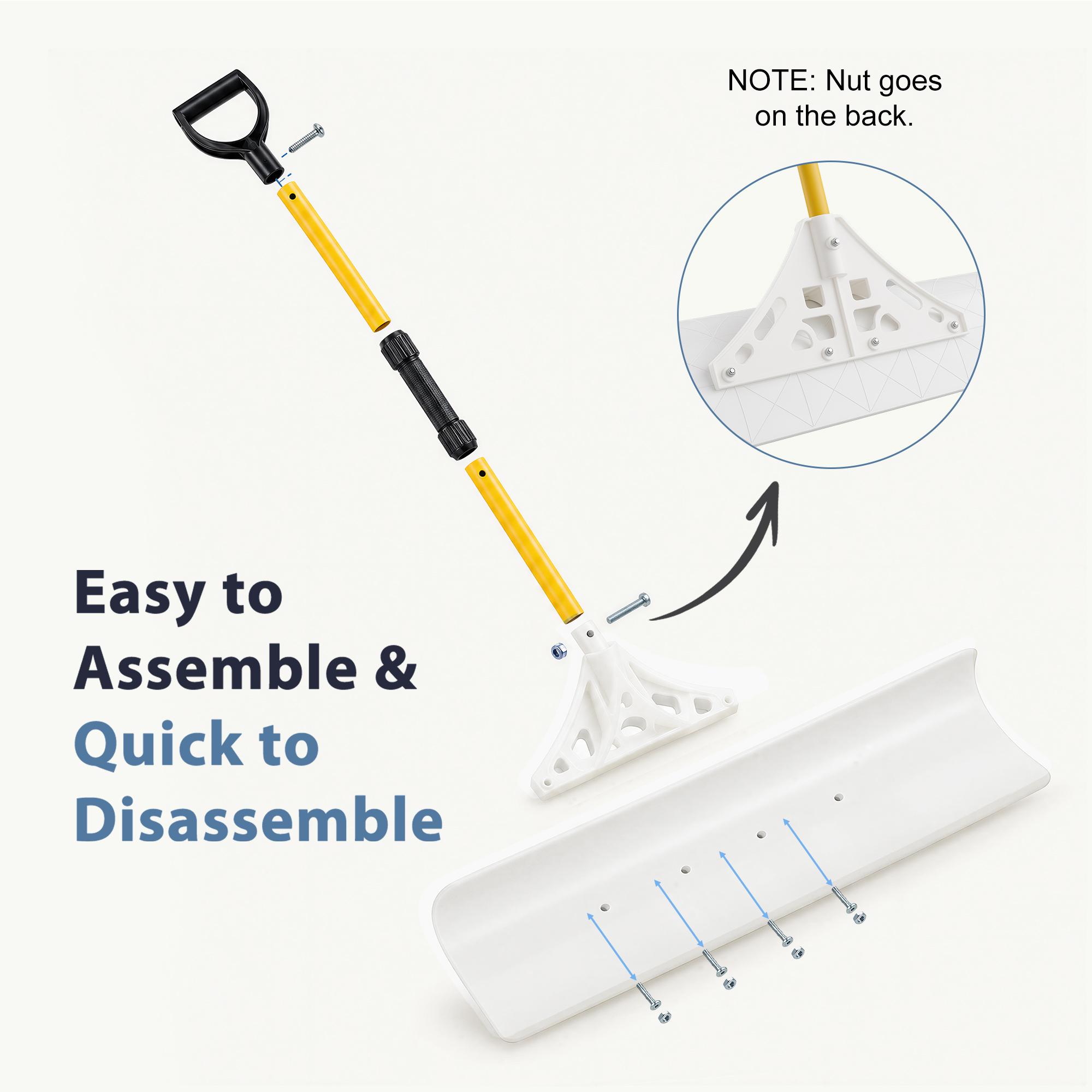 Snow Pusher Shovel With Handle, Wide Plastic Snow Removal Tool For Driveway, Sidewalk, Walkway,White image 4