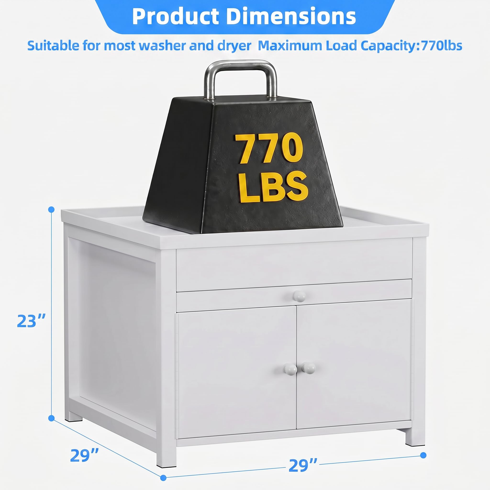 Washer And Dryer Pedestals Stand With Pull-out Shelf, 29icnh W Universal Fit Metal Laundry Pedestal With Drainage And Enclosed Storage, Heavy Duty, Anti-Vibration, 770 LBS Capacity, 23inch H, White — foto 2