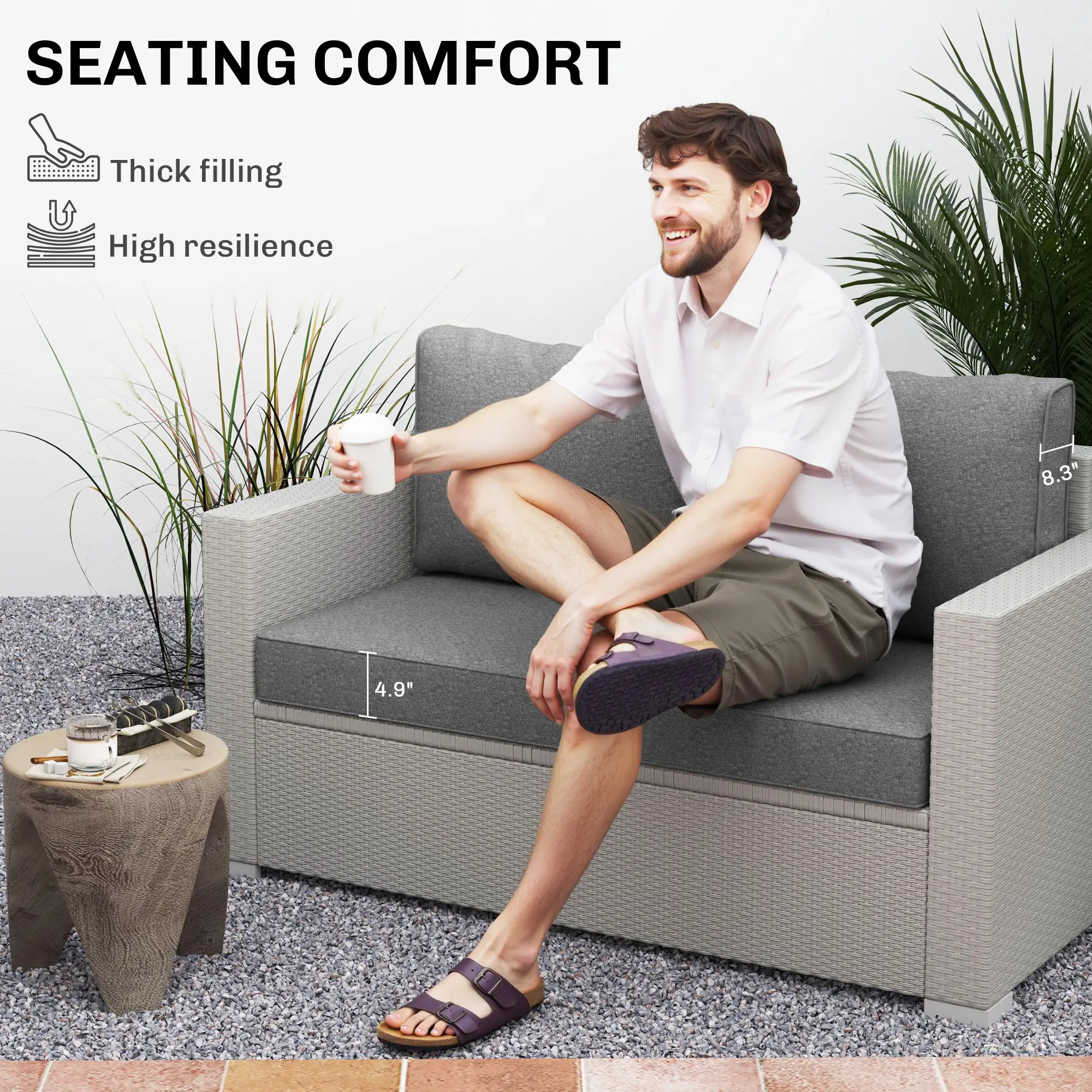2 Seat Patio Furniture Cushions, 46x26x5 In, Thick Outdoor Loveseat Cushion Set With Removable Cover, Fade-Resistant Replacement Cushions For Outdoor Furniture,
