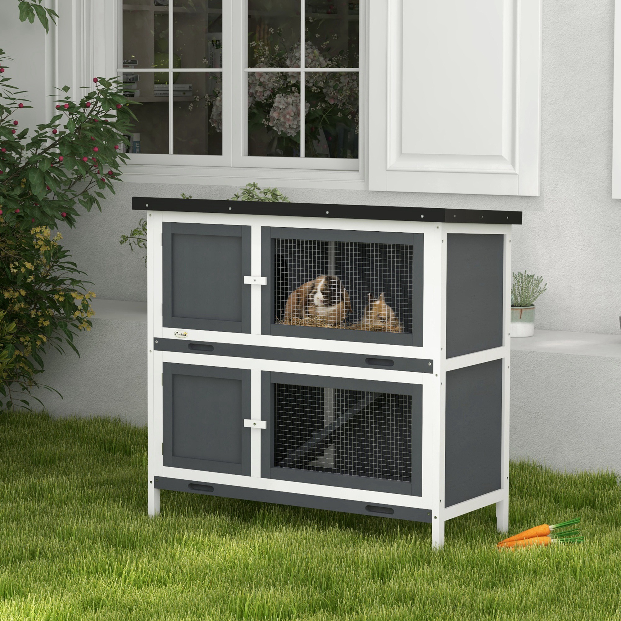 Double Layered Rabbit Cage-guinea Pig Cage-pet Cage-outdoor Cage With Sliding Out Tray, Size- 97 X 44 X 91 Cm, Gray detail photo 2