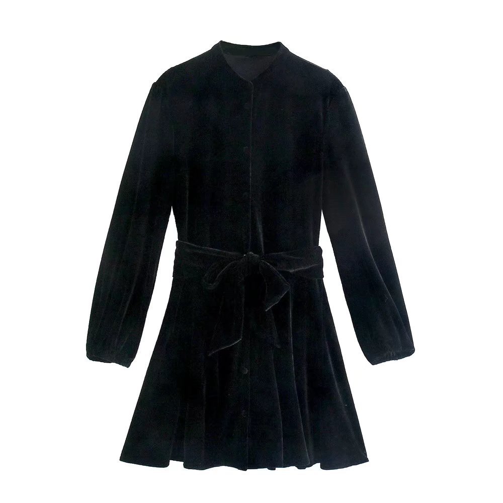  European And American Women's Winter New Velvet Mini Dress