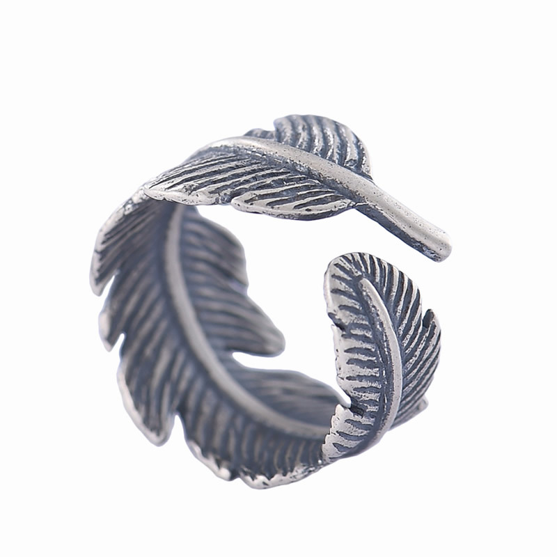 S925 Sterling Silver Geometric Personality Leaf Feather Ring