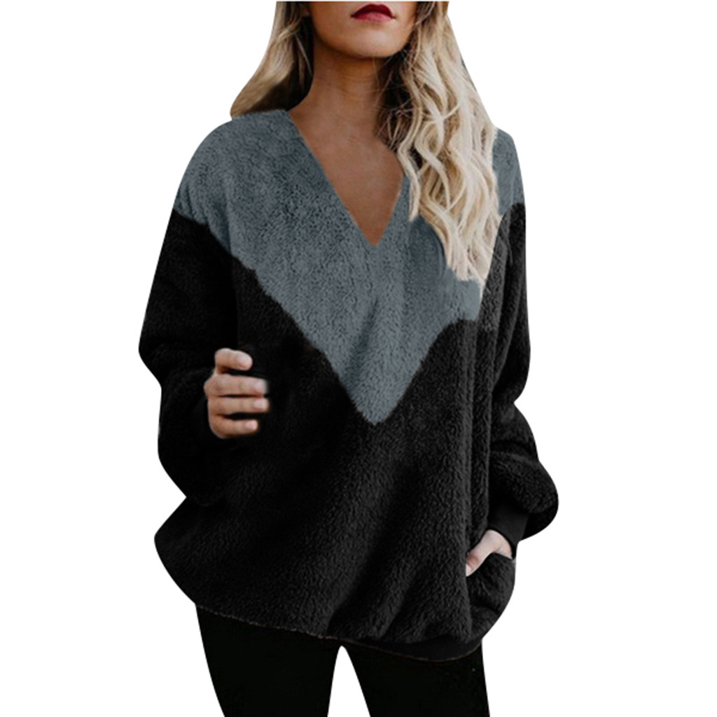 V-neck Stitching Loose Long-sleeved Sweater Sweater Women