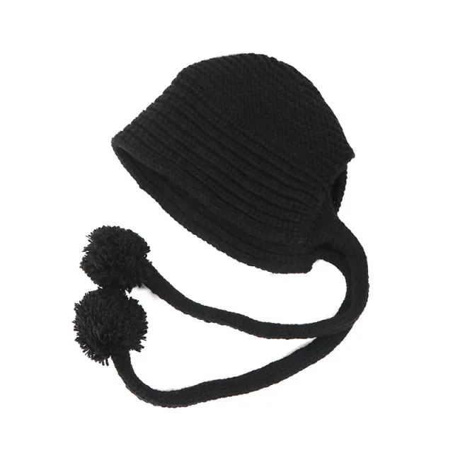 Women's Hand Knitted Long Lace up Beanie Hat Black - Shop at LoveMi