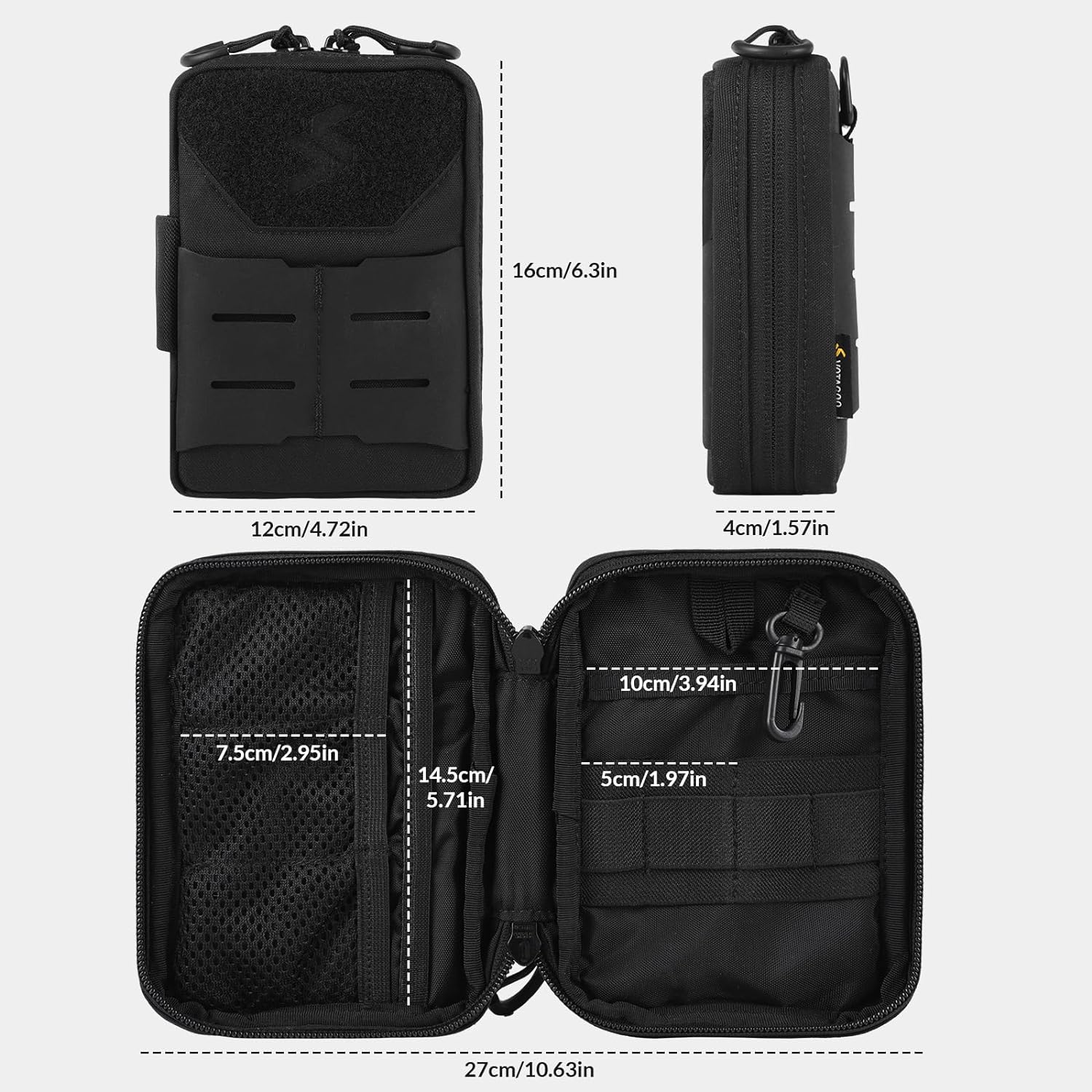 Molle EDC Tool Pouch for Men, Nylon Organizer. EDC Pocket Organizer Small tool pouch bag is made of 500D nylon, and the the front and rear molle systems are made of tear-resistant and waterproof materia Hypalon panel. The YKK zipper allows the pocket pouc