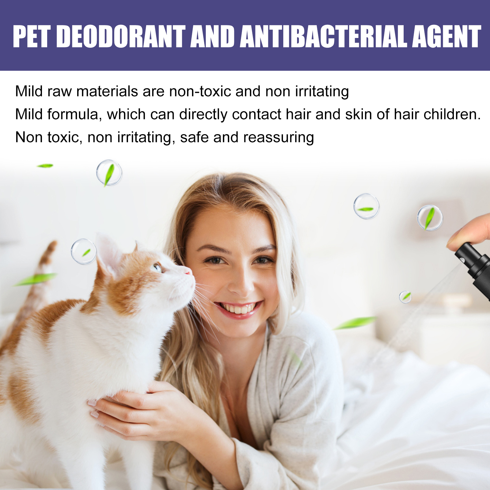 60ml Natural Pet Deodorant Spray With Portulaca & Aloe Extract, Pet Odor Eliminator, Non-Toxic Gentle Formula For Dogs thumbnail 9