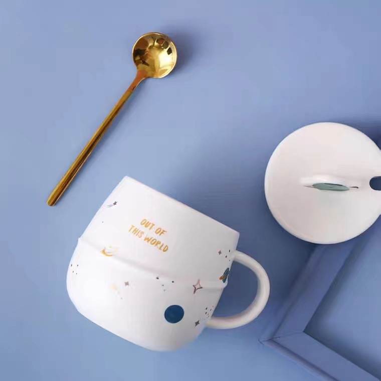 Planet Mug With Lid Coffee Cup Drinking Water Ceramic
