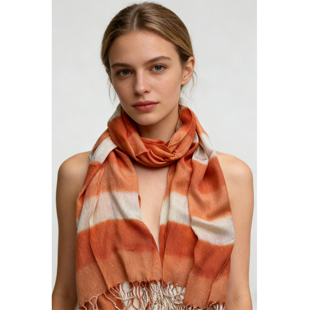 Orange Red Printed Viscose Scarf - Flowy Casual Scarf 67inchx24inch - Women's Clothing