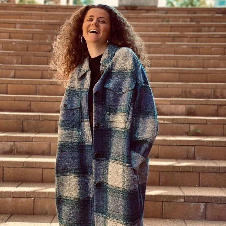 Loose Plaid Profile Wool Coat Mid-length Women