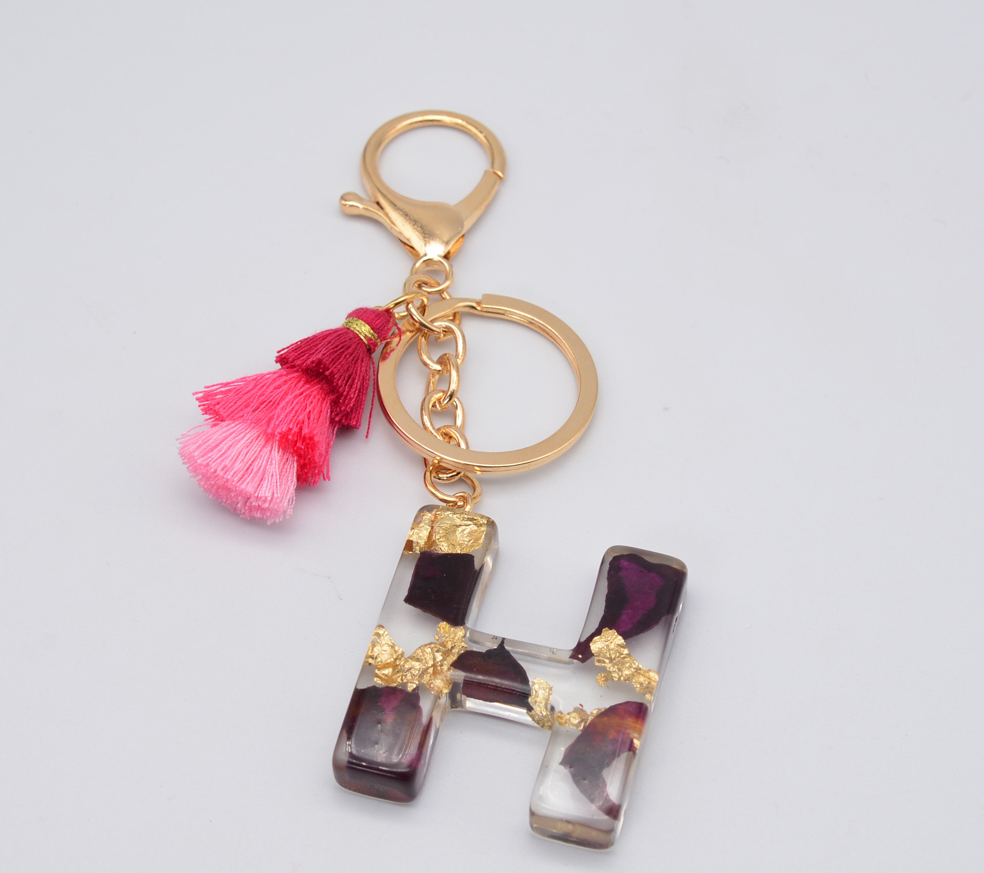 Black Rose Flower Epoxy Resin Keychain Long Tassel Pendant
