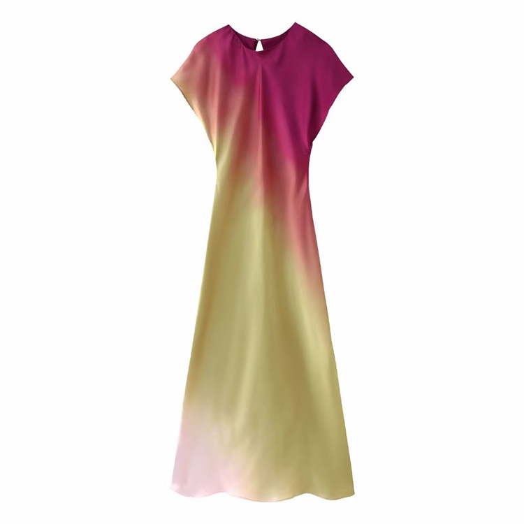 Short Sleeved Tie Dyed Printed Long Dress