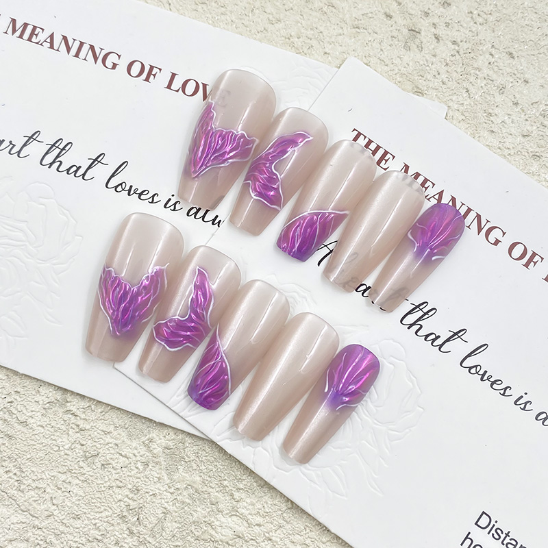 24Pcs Nude Press-On Nails Purple Art product image