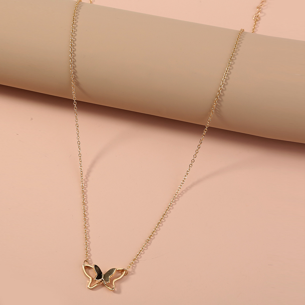European and American foreign trade cross-border ins style simple and cold style personality double-layer butterfly three-dimensional pendant necklace