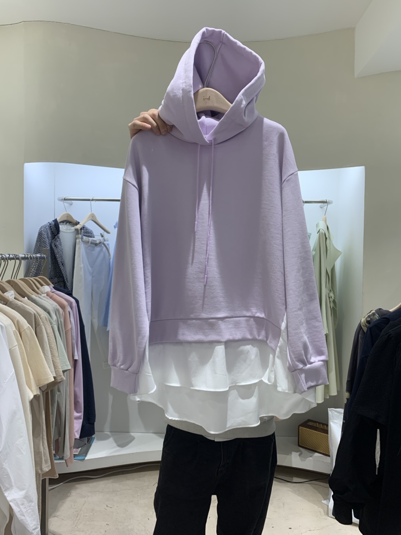 Stitching Fake Two Pieces Hooded Casual