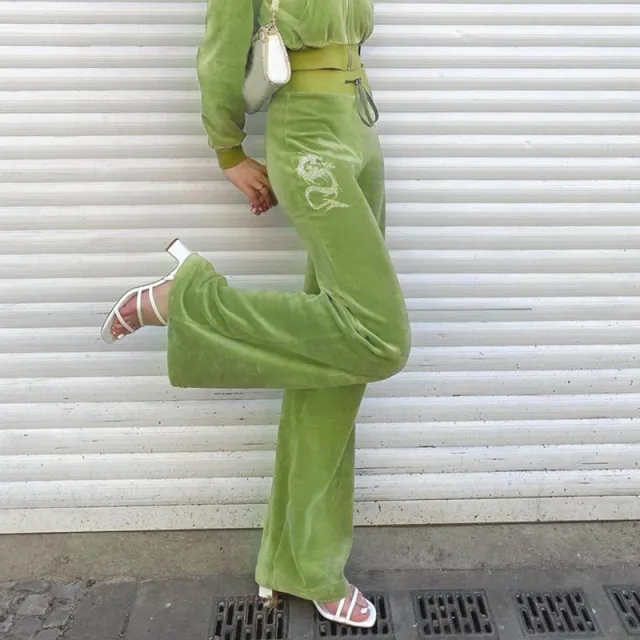 Sporty Green Velvet Sweatshirt And Drilled Velvet Pants Green Pants - Shop at LoveMi