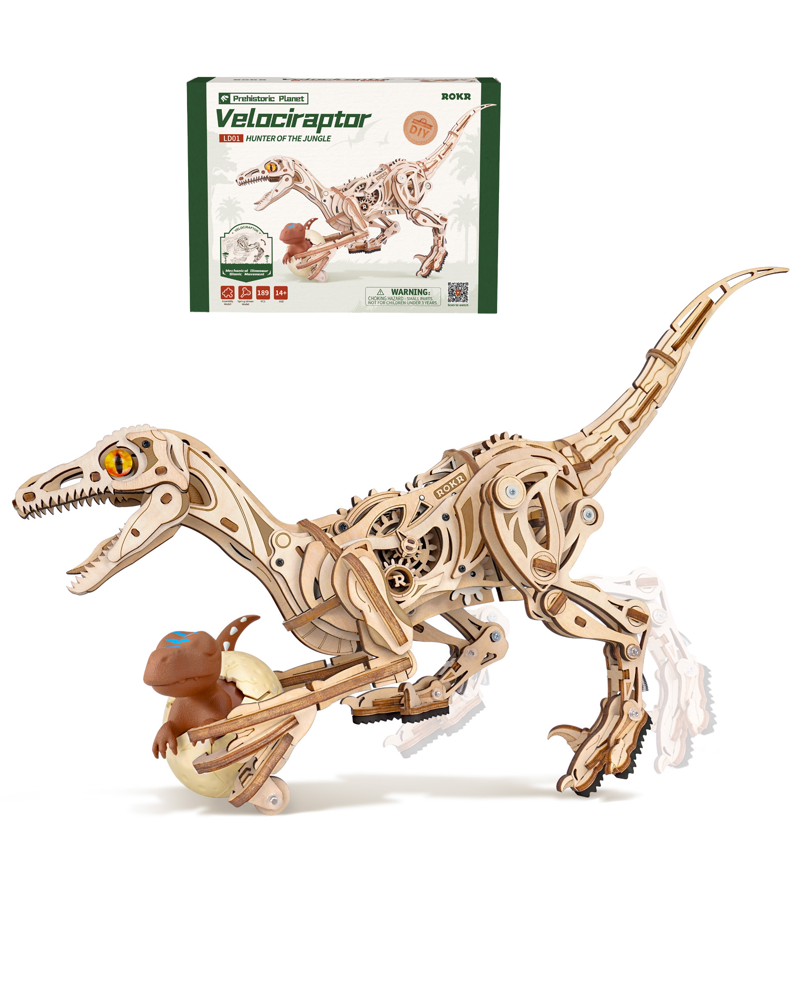 ROKR 3D Wooden Self-Walking Dinosaur Puzzle, Mechanical Mode